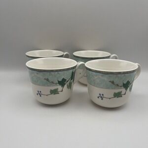 VTG‎ Noritake Homecraft Ivy Grove Cups Set of 4 Green Leaf Vine Porcelain Mugs